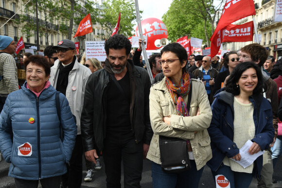 Arlette Laguiller, Xavier Mathieu, Nathalie Arthaud - Manifestation du 1er mai dans les rues de Paris le 1er mai 2017. © Lionel Urman/Bestimage