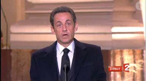 Nicolas Sarkozy s'exprime à l'enterrement de Philippe Séguin en l'église Saint-Louis-des-Invalides. 11 janvier 2010