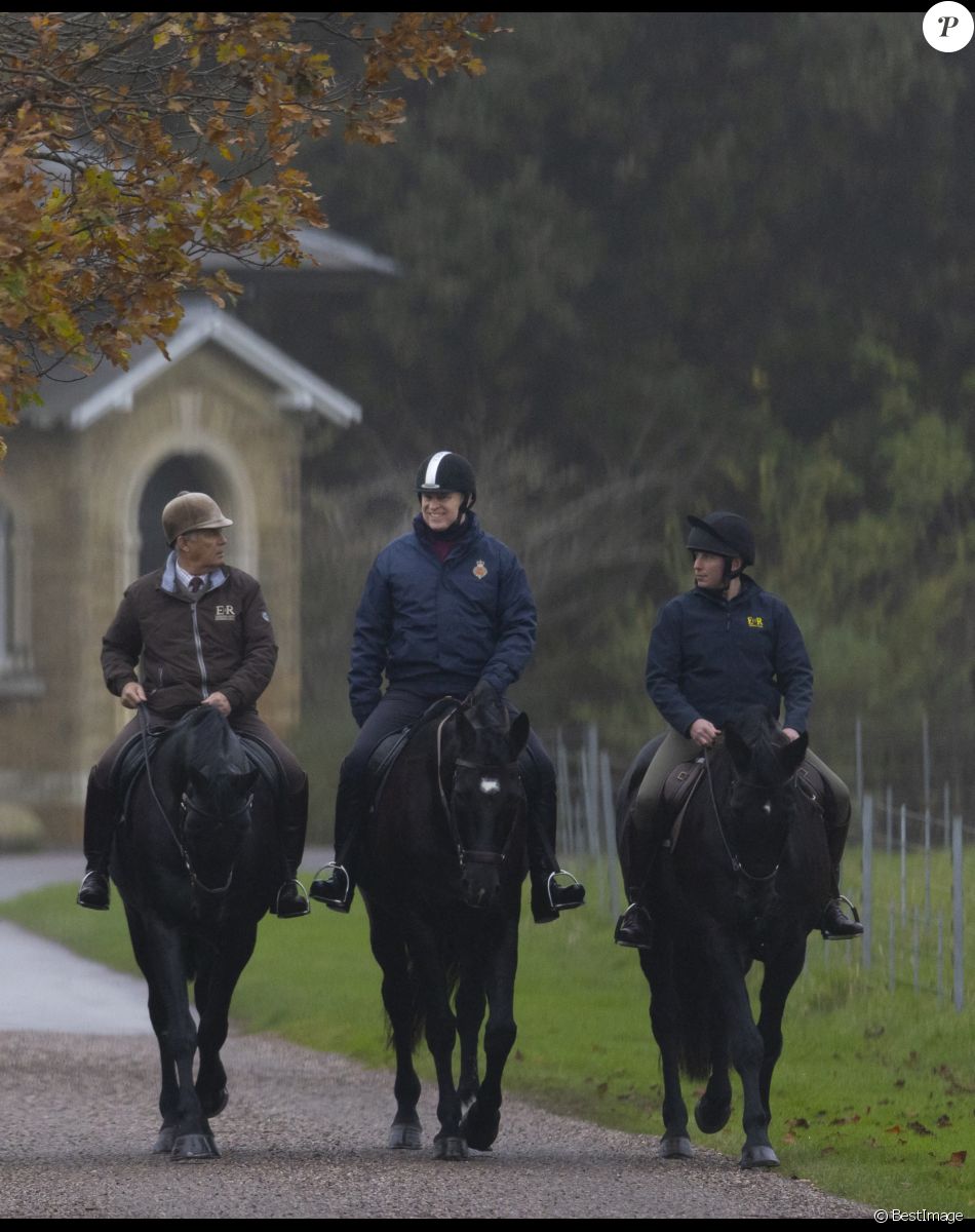 Le prince Andrew, duc d'York, se promène à cheval de bon matin à Windsor, le 30 novembre 2021.