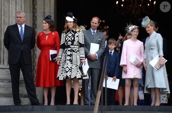 Le prince Andrew duc d'York, la princesse Eugenie d'York, la princesse Beatrice d'York, le prince Edward comte de Wessex, Louise Windsor et Sophie comtesse de Wessex - Messe à la cathédrale St Paul pour le 90ème anniversaire de la reine Elisabeth II d'Angleterre à Londres le 10juin 2016.