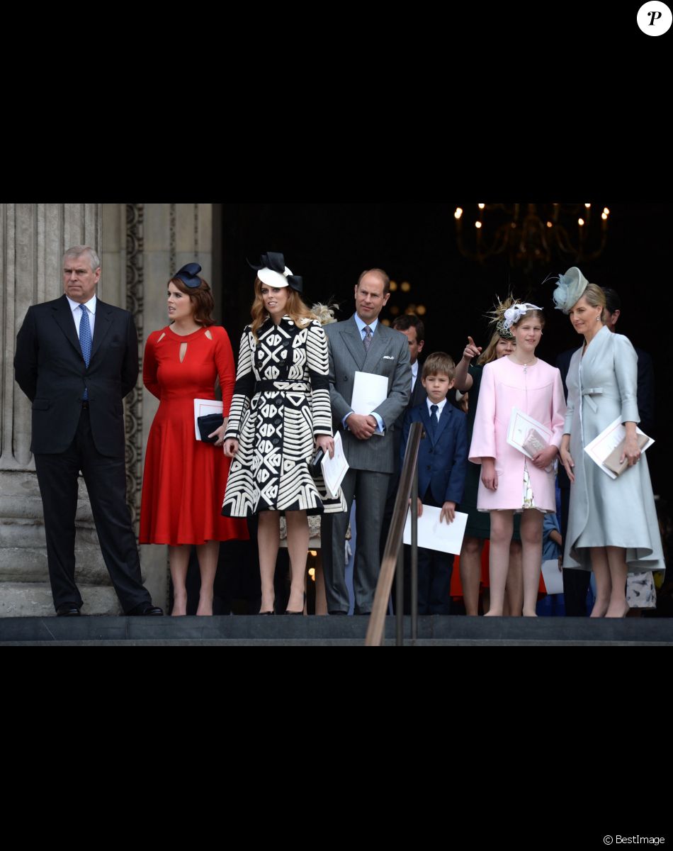 Le prince Andrew duc d'York, la princesse Eugenie d'York, la princesse Beatrice d'York, le prince Edward comte de Wessex, Louise Windsor et Sophie comtesse de Wessex - Messe à la cathédrale St Paul pour le 90ème anniversaire de la reine Elisabeth II d'Angleterre à Londres le 10juin 2016.