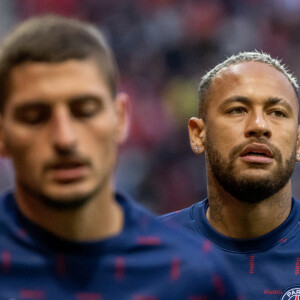 Neymar, Marco Verratti - Match de football en ligue 1 Uber Eats : Le PSG (Paris Saint Germain ) remporte la victoire 2 à 0 face à Reims au stade Auguste-Delaune le 29 aout 2021. © Cyril Moreau/Bestimage