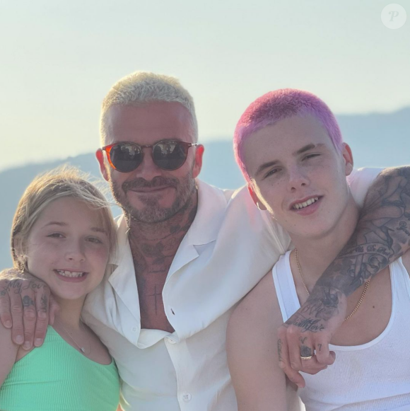 David Beckham et ses enfants Harper et Cruz. Juillet 2021.