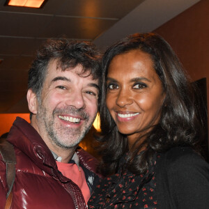 Exclusif - Stéphane Plaza, Karine Le Marchand - People en backstage du spectacle "Jeanfi Janssens atterrit à l'Olympia" à Paris le 9 janvier 2020. © Coadic Guirec/Bestimage 