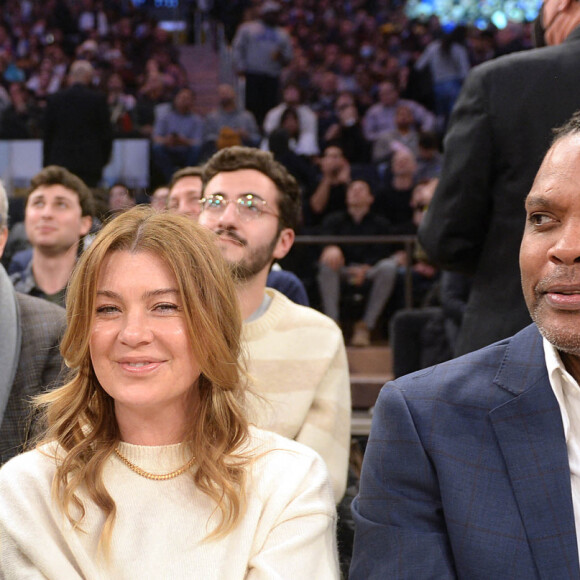 Chris Ivery, Ellen Pompeo et Latrell Sprewell au match des Los Angeles Lakers contre les New York Knicks au Madison Square Garden de New York, Ny, USA le 24 Novembre 2021. Photo @ Michael Simon/Startraks/ABACAPRESS.COM