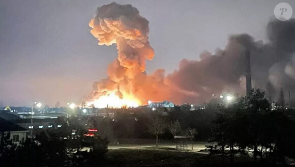 Explosion dans la capitale de Kiev tôt jeudi. La Russie bombarde les frontières de l'Ukraine. © Ukrainian President's Office via Zuma Press/Bestimage