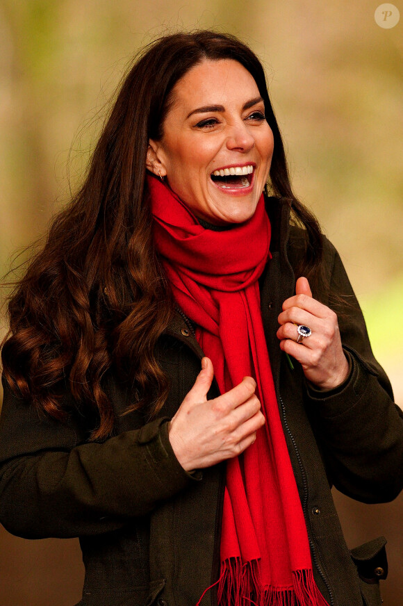 Catherine (Kate) Middleton, duchesse de Cambridge, lors d'une visite d'une ferme caprine à Pant Farm au Pays de Galles, Royaume Uni, le 1 mars 2022.