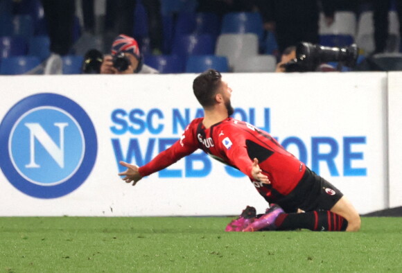 Olivier Giroud lors du match SSC Napoli - AC Milan au Stade Diego Armando Maradona. Naples, le 6 mars 2022.