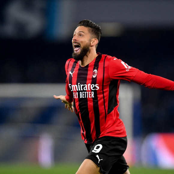 Olivier Giroud lors du match SSC Napoli - AC Milan au Stade Diego Armando Maradona. Naples, le 6 mars 2022.