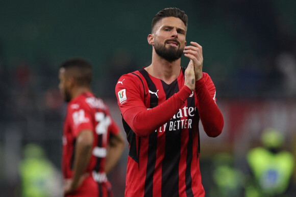 Olivier Giroud lors du match AC Milan - FC Inter Milan au stade Giuseppe Meazza. Milan, le 1er mars 2022.