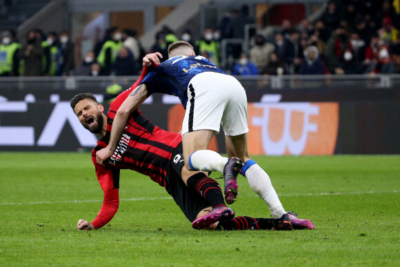 Olivier Giroud lors du match AC Milan - FC Inter Milan au stade Giuseppe Meazza. Milan, le 1er mars 2022.