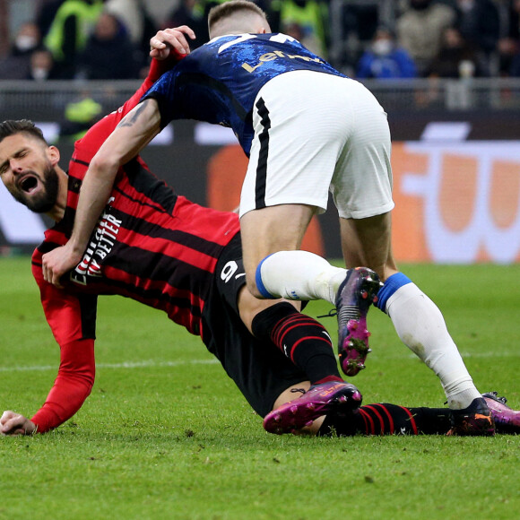 Olivier Giroud lors du match AC Milan - FC Inter Milan au stade Giuseppe Meazza. Milan, le 1er mars 2022.