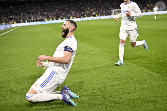 Joie des joeurs du Real de Madrid apres le second but de Karim Benzema (Real Madrid) - 8ème de finale retour de la Ligue des champions entre le PSG (1) et le Real Madrid (3) à Madrid le 9 mars 2022. © JB Autissier/Panoramic/Bestimage 