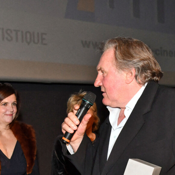 Nicolas Bedos, Agnès Jaoui, Gérard Depardieu, David Foenkinos et Benjamin Lavernhe - 3e édition du Festival Cinéroman à Nice, le 24 octobre 2021. © Bruno Bebert / Bestimage