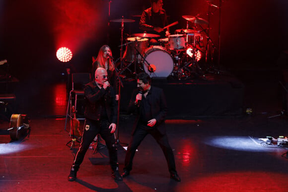 Pascal Obispo, Laurent Gerra - XVème gala pour la Fondation Recherche Alzheimer à l'Olympia à Paris le 14 mars 2022.  © Photo Marc Ausset-Lacroix/Bestimage 