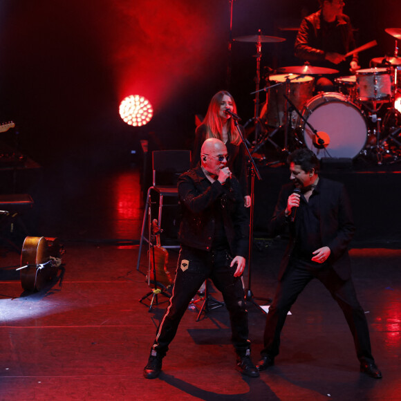 Pascal Obispo, Laurent Gerra - XVème gala pour la Fondation Recherche Alzheimer à l'Olympia à Paris le 14 mars 2022.  © Photo Marc Ausset-Lacroix/Bestimage 