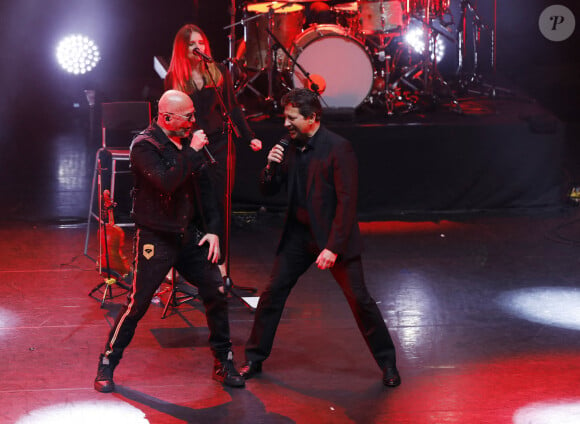 Pascal Obispo, Laurent Gerra - XVème gala pour la Fondation Recherche Alzheimer à l'Olympia à Paris le 14 mars 2022. © Photo Marc Ausset-Lacroix/Bestimage 