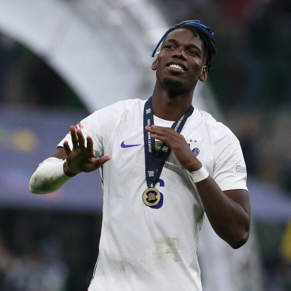 Paul Pogba - La France remporte la coupe de la Ligue des Nations en battant l'Espagne 2 buts à 1 à Milan le 10 octobre 2021.