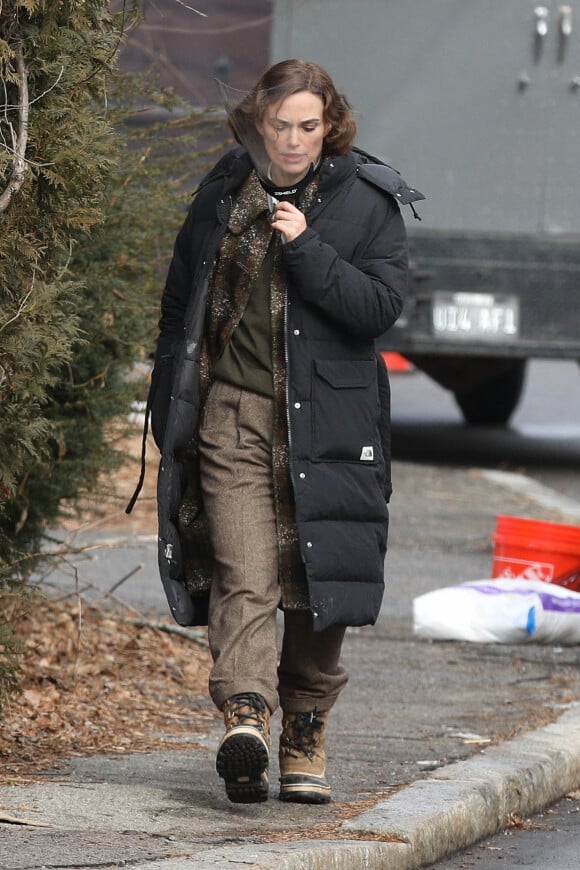 Exclusif - Keira Knightley sur le tournage du film "Boston Strangler" à Boston, le 26 janvier 2022.