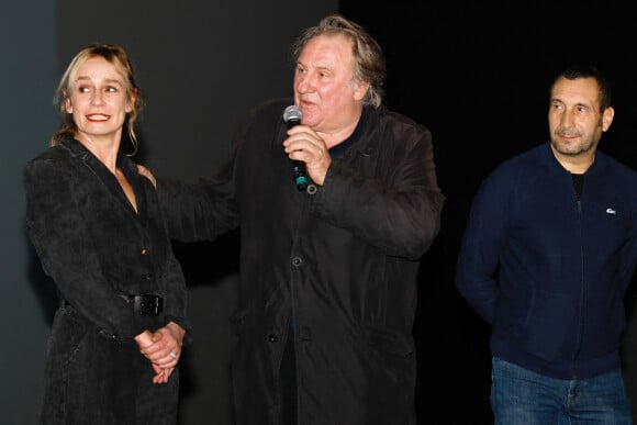 Sandrine Bonnaire, Gérard Depardieu et Zinedine Soualem lors du Festival Premiers Plans à Angers le 28 janvier 2022 pour la présentation du film "Umani" © Laetitia Notarianni / Bestimage