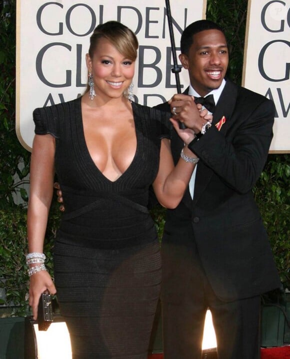 Mariah Carey et son mari Nick Cannon lors de la cérémonie des Golden Globe, 17 janvier 2010
