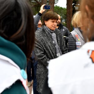 La princesse Stéphanie de Monaco et Dominique Serra, fondatrice et organisatrice du rallye, donnent le départ de la 31ème édition du Rallye des Gazelles ("Rallye Aïcha des e-gazelles") sur la place du Palais Princier à Monaco, le 18 mars 2022. © Bruno Bebert/Bestimage