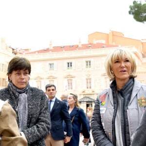 La princesse Stéphanie de Monaco et Dominique Serra, fondatrice et organisatrice du rallye, donnent le départ de la 31ème édition du Rallye des Gazelles ("Rallye Aïcha des e-gazelles") sur la place du Palais Princier à Monaco, le 18 mars 2022. © Bruno Bebert/Bestimage