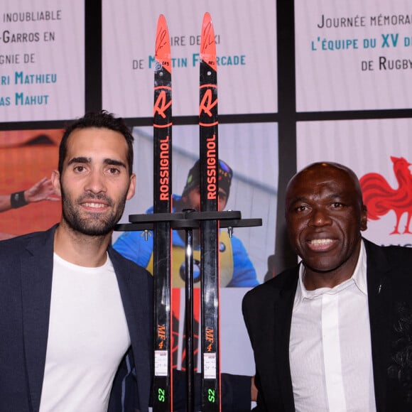 Exclusif - Martin Fourcade et Wilfried Mbappé - Dîner de charité Breitling pour l'association "Premiers de cordée" à la Samaritaine à Paris le 8 octobre 2021. Lancement de la montre Superocean de 42 mm en édition limitée de 250 exemplaires,et dîner de charité et vente aux enchères caritative à La Samaritaine, sous le patronage de Breitling, pour récolter des fonds. Le menu de ce dîner unique a été préparé par un duo de chefs : le célèbre colombien J.Arbelaez et l'Italien D.Imbroisi. Attachées aux valeurs de générosité et de solidarité, l'association Premiers de Cordée et Breitling font désormais équipe pour aider les enfants hospitalisés via une pratique sportive adaptée. © Rachid Bellak / Bestimage