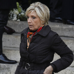 Evelyne Dheliat - Sorties des obsèques de Jean-Pierre Pernaut en la Basilique Sainte-Clotilde à Paris, France, le 9 mars 2022. © Denis Guignebourg/BestImage