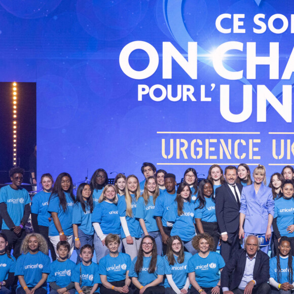 Exclusif - Jean-Marie Dru, Jérôme Anthony et Élodie Gossuin - Enregistrement de l'émission "Ce soir on chante pour l'Unicef - Urgence Ukraine", au Dôme de Paris et diffusée le 5 avril sur W9 © Cyril Moreau / Bestimage