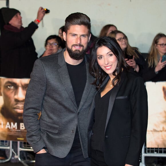 Olivier Giroud et sa femme Jennifer Giroud à la première de 'I Am Bolt' à The Odeon à Leicester Square à Londres, le 28 novembre 2016