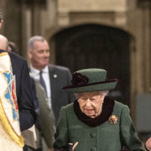 La princesse Anne, son mari Timothy Laurence, La reine Elisabeth II d'Angleterre et Le prince Andrew, duc d'York - Service d'action de grâce en hommage au prince Philip, duc d'Edimbourg, à l'abbaye de Westminster à Londres, le 29 mars 2022.
