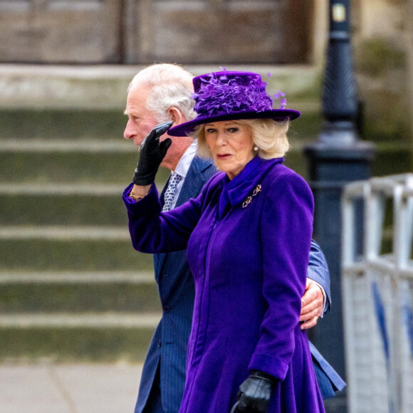 Le prince Charles, prince de Galles, et Camilla Parker Bowles, duchesse de Cornouailles, lors du service annuel du Commonwealth à l'abbaye de Westminster à Londres, Royaume Uni, le 14 mars 2022. 
