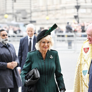 Camilla Parker Bowles, duchesse de Cornouailles - Arrivées de la famille royale d'Angleterre au Service d'action de grâce en hommage au prince Philip, duc d'Edimbourg, à l'abbaye de Westminster à Londres. Le 29 mars 2022