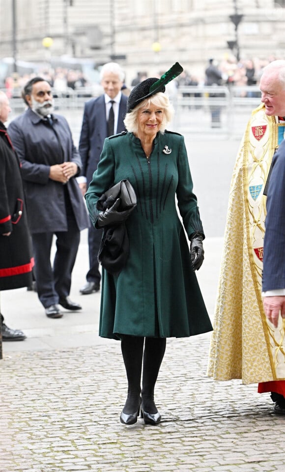 Camilla Parker Bowles, duchesse de Cornouailles - Arrivées de la famille royale d'Angleterre au Service d'action de grâce en hommage au prince Philip, duc d'Edimbourg, à l'abbaye de Westminster à Londres. Le 29 mars 2022