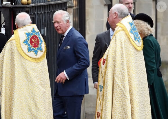 Le Prince Charles et Camilla Parker Bowles, duchesse de Cornouailles - Arrivées de la famille royale d'Angleterre au Service d'action de grâce en hommage au prince Philip, duc d'Edimbourg, à l'abbaye de Westminster à Londres. Le 29 mars 2022