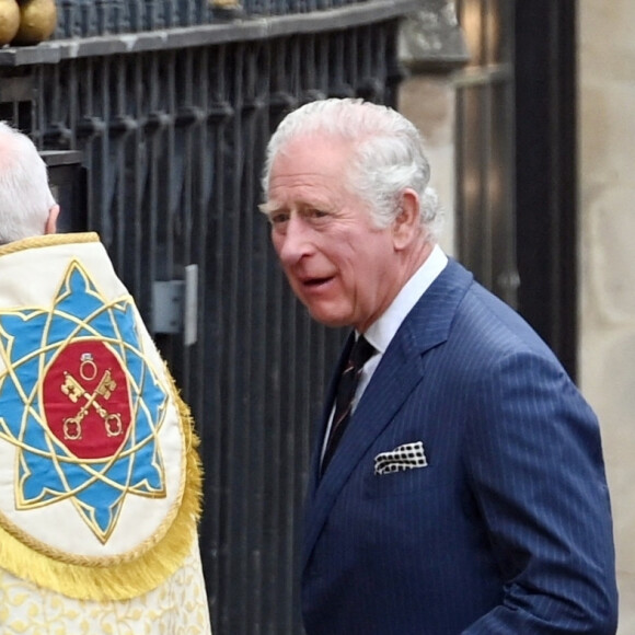 Le Prince Charles et Camilla Parker Bowles, duchesse de Cornouailles - Arrivées de la famille royale d'Angleterre au Service d'action de grâce en hommage au prince Philip, duc d'Edimbourg, à l'abbaye de Westminster à Londres. Le 29 mars 2022