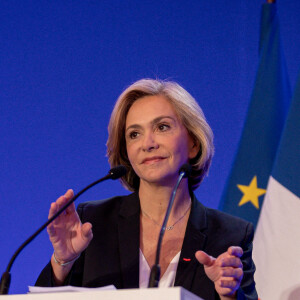 Valérie Pécresse (LR) lors de la soirée électorale du 1er tour de l'élection présidentielle à la Maison de la Chimie à Paris le 10 avril 2022