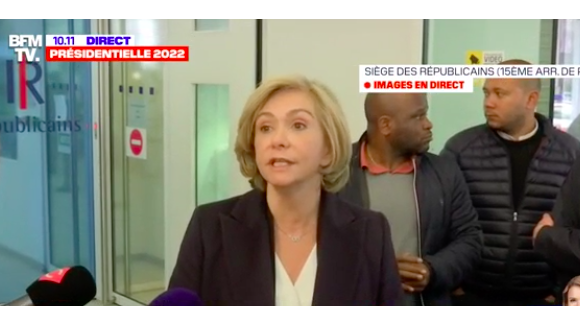 Prise de parole de Valérie Pécresse, candidate LR aux présidentielles, après sa défaite au premier tour du scrutin. Elle n'a pas réussi à dépasser la barre des 5% et sa campagne ne sera donc pas remboursée par l'Etat.