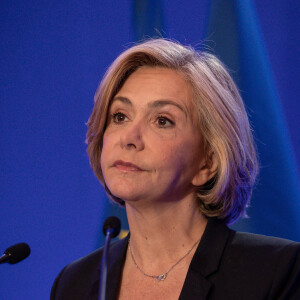 Valérie Pécresse (4,8 %) lors de la soirée électorale du 1er tour de l'élection présidentielle à la Maison de la Chimie à Paris le 10 avril 2022
