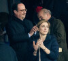 François Hollande et sa compagne Julie Gayet lors du tournoi des six nations de rugby, la France contre l'Angleterre au Stade de France à Saint-Denis, Seine Saint-Denis