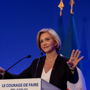 Valérie Pécresse lors de la soirée électorale du 1er tour de l'élection présidentielle à la Maison de la Chimie à Paris le 10 avril 2022