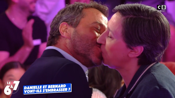 Danielle Moreau et Bernard Montiel échangent un bisou dans "Touche pas à mon poste"