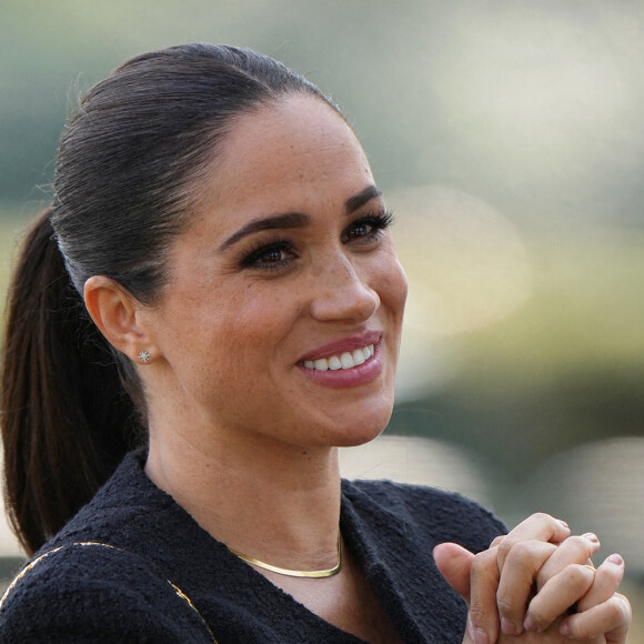 Le prince Harry et Meghan Markle lors du "Land Rover Challenge" au premier jour des Invictus Games 2020 à La Haye, le 16 avril 2022.