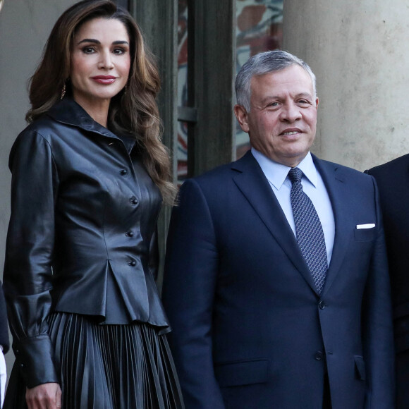 Le roi Abdallah II de Jordanie, la reine Rania - Le président de la République française et sa femme accueillent le roi et la reine de Jordanie au palais de l'Elysée à Paris le 29 mars 2019. © Stéphane Lemouton / Bestimage 