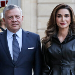 Le roi Abdallah II de Jordanie, la reine Rania - Le président de la République française et sa femme accueillent le roi et la reine de Jordanie au palais de l'Elysée à Paris. © Stéphane Lemouton / Bestimage 