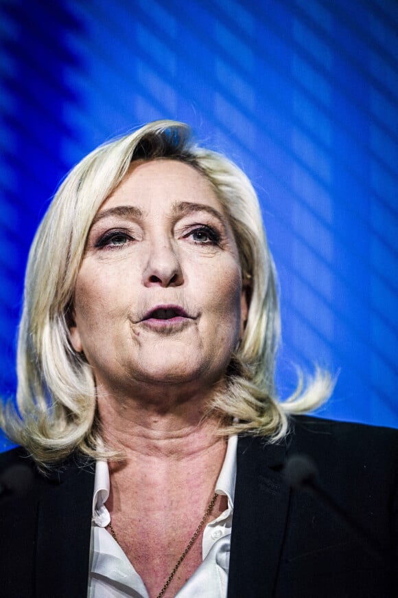 Marine Le Pen, Rassemblement National (RN) à son QG lors du premier tour des élections présidentielles, à Paris le 10 avril 2022