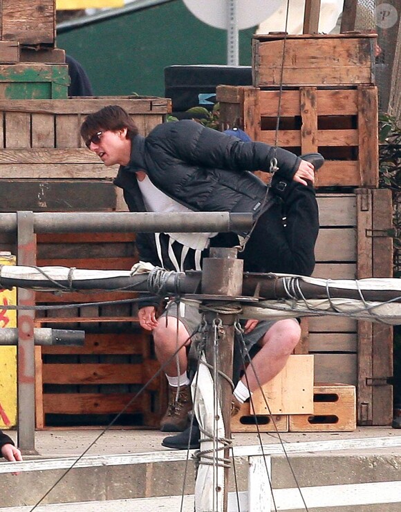 Tom Cruise et Cameron Diaz sur le tournage de Knight and Day, à Long Beach, en Californie, le 25 janvier 2010.