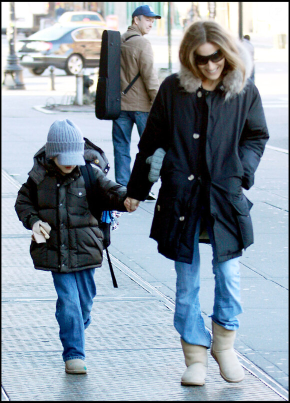 Sarah Jessica Parker emmène son fils James Wilkie à l'école le 26 janvier 2010 à New York