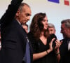 Eric Zemmour et Sarah Knafo au soir du premier tour des élections présidentielles 2022 à la Mutualité à Paris le 10 avril 2022
